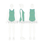 Womens boyfriend ringer tank flat sketch, croqui sketch
