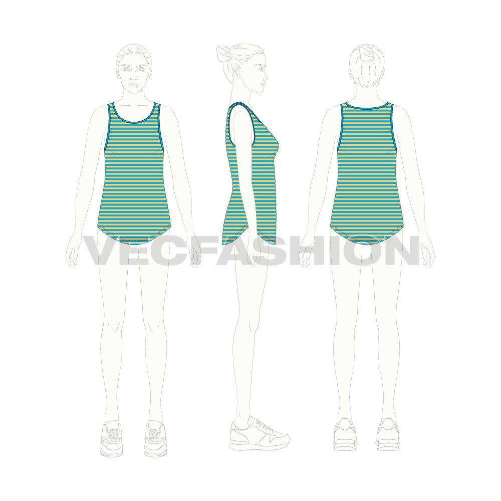 Womens boyfriend ringer tank flat sketch, croqui sketch