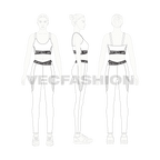 Womens branded sports set flat sketch, on croqui