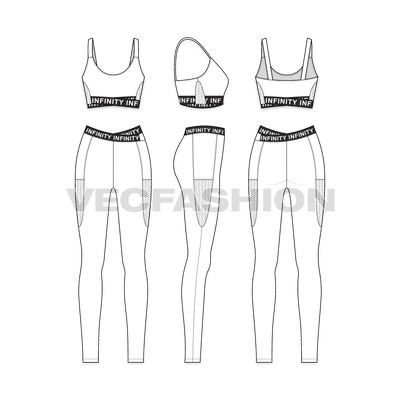 A Women's Branded Sports Set that includes Sports Top and Lycra Leggings. It has a modern and sporty look attached with elasticated branded tape on the Sports Top Hem and at the waistline of Leggings.