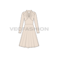Womens bridesmaid party dress flat sketch, front view