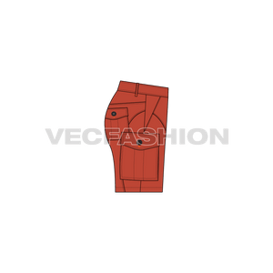This is a detailed vector template for Women's Cargo Shorts in Burnt Orange Color. This template is added with two large Box Pockets on sides, two on back and one small box pocket on front leg.