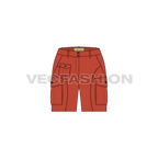Womens burnt orange cargo shorts flat sketch, front view