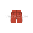 Womens burnt orange cargo shorts flat sketch, back view