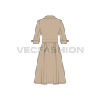 Womens business coat dress flat sketch, back view