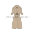 Womens business coat dress flat sketch, front view