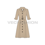 Womens business coat dress flat sketch, front view
