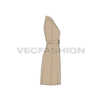 Womens business coat dress flat sketch, side view