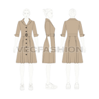 Womens business coat dress flat sketch, croqui sketch