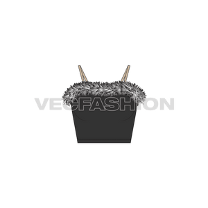 A vector template of Women's Bustier Crop Top. It has fitted corset usually made in leather with thick fur around the top edge. The spaghetti straps are in nude color. 