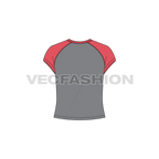Womens cap sleeved short body tee flat sketch, back view