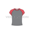 Womens cap sleeved short body tee flat sketch, front view