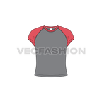 Womens cap sleeved short body tee flat sketch, front view