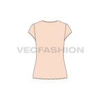 Womens cap sleeved tee with ruffles flat sketch, back view