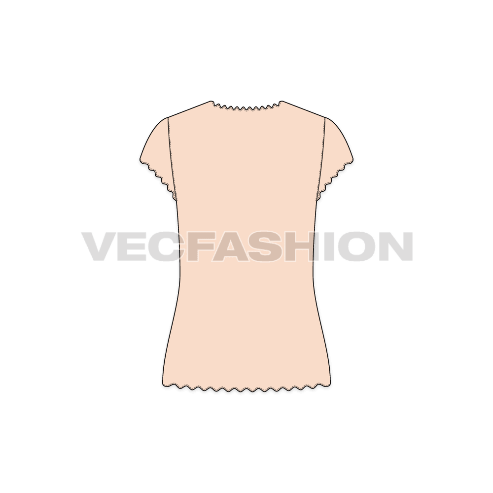 Womens cap sleeved tee with ruffles flat sketch, back view