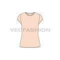 Womens cap sleeved tee with ruffles flat sketch, front view