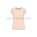 Womens cap sleeved tee with ruffles flat sketch, front view