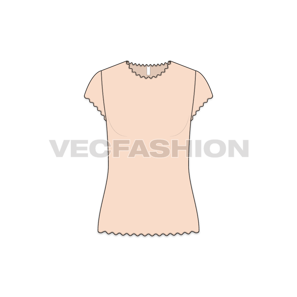 Women's Cap Sleeved Tee with Ruffles. vector fashion sketch template