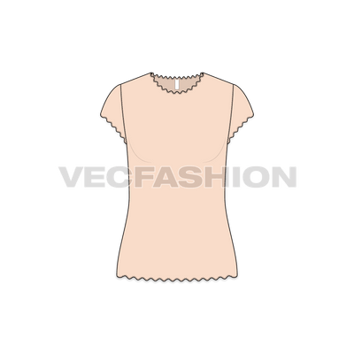 Women's Cap Sleeved Tee with Ruffles. vector fashion sketch template