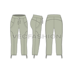 Womens capri length cotton pants flat sketch, showing all views, front, side and back
