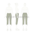 Womens capri length cotton pants flat sketch, on croqui