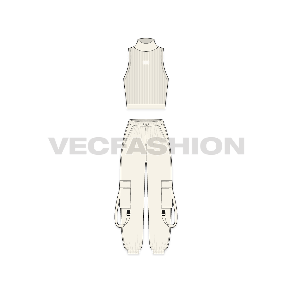 Womens cargo joggers flat sketch, front view