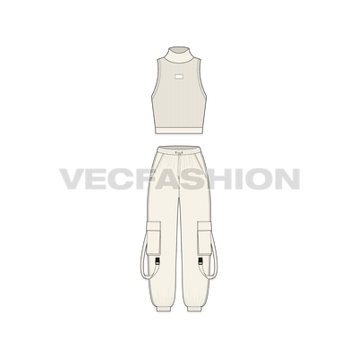 Womens Cargo Joggers Vector Sketch