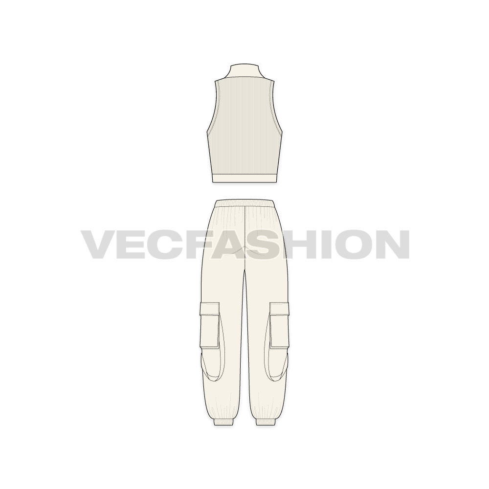 Womens cargo joggers flat sketch, back view