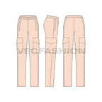Womens cargo pajamas flat sketch, showing all views, front, side and back