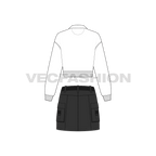 Womens cargo skirt with top flat sketch, back view