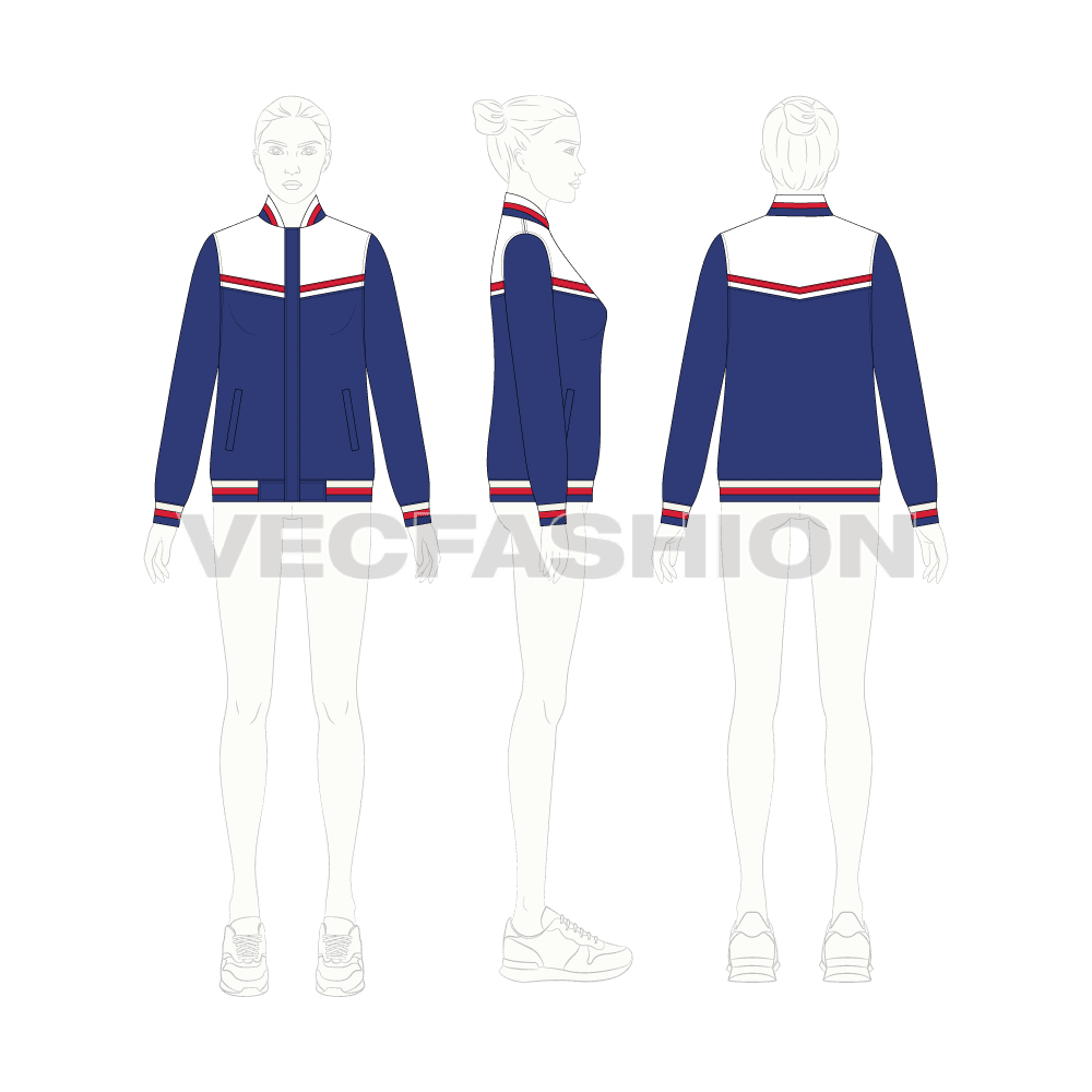 Women's Casual Jacket flat sketch, croqui sketch