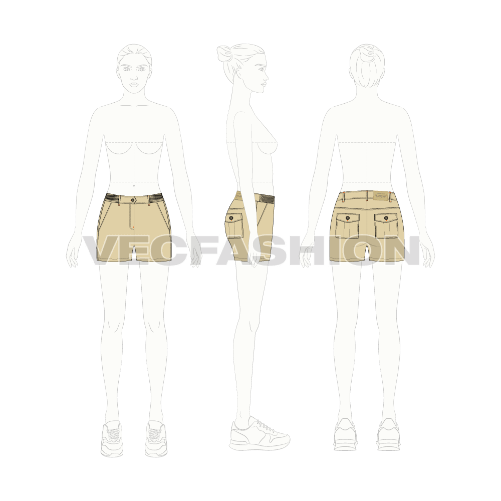 Womens Casual Khaki Cotton Shorts