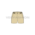 Womens casual khaki cotton shorts flat sketch, front view