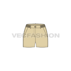 Womens casual khaki cotton shorts flat sketch, front view