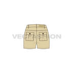 Womens casual khaki cotton shorts flat sketch, back view