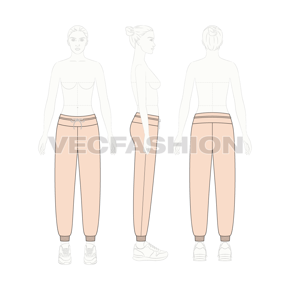 Womens casual pajama flat sketch, on croqui