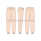 Womens casual pajama flat sketch, showing all views, front, side and back