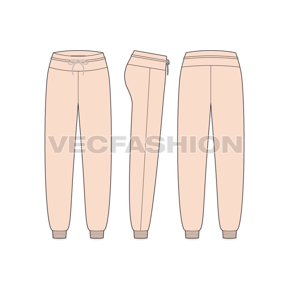 Womens casual pajama flat sketch, showing all views, front, side and back