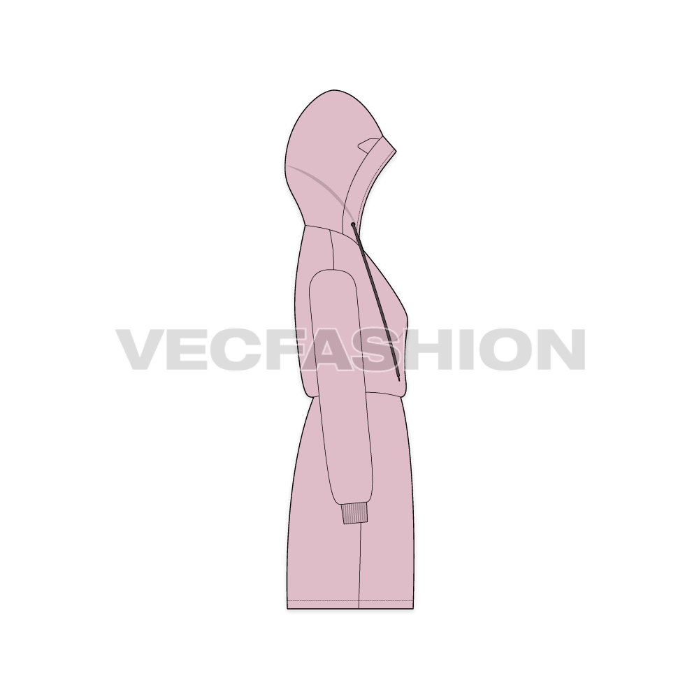 Women's Cat Coat flat sketch, side view