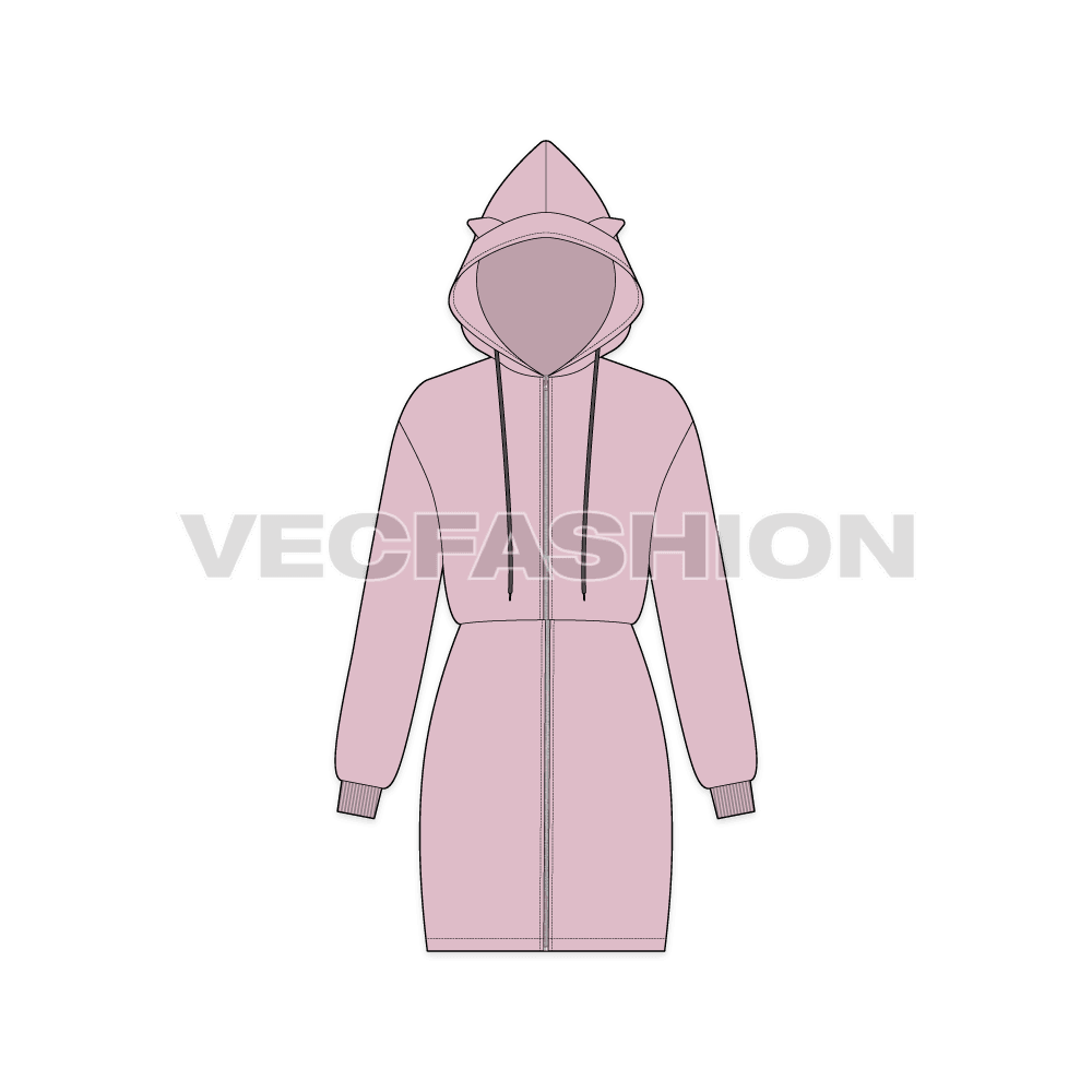 Women's Cat Coat flat sketch, front view