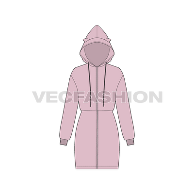 A vector illustrator template for Women's Cat Coat. It is a lose fit coat with decorative element like ears on top of hoodie. 