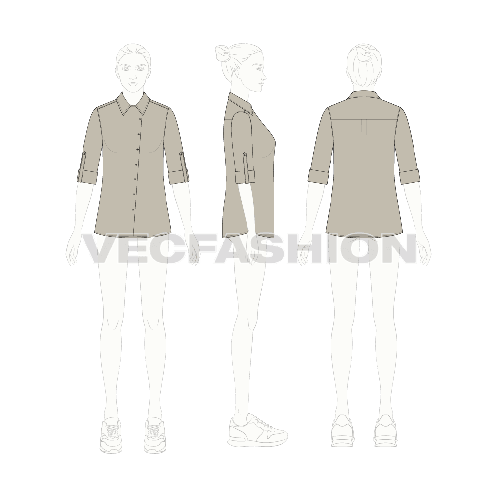 Womens chef shirt flat sketch, croqui sketch