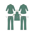 A Vector Fashion Set for Women's Chef Uniform. It has Chef's Coat, Pants and Apron. The Chef's Coat is with a 3/4 Sleeve and has a pocket on the left arm.