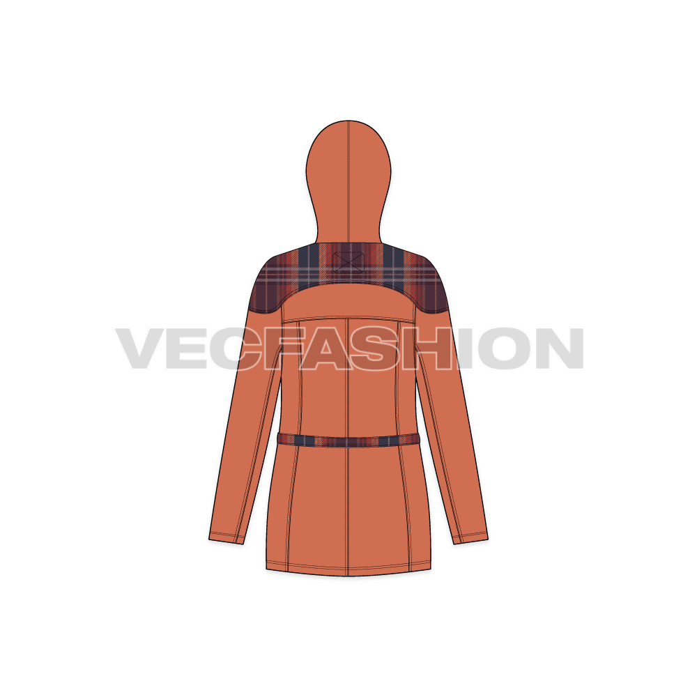 Women's Classic Anorak Jacket flat sketch, back view