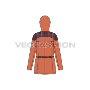 A detailed and clean vector template for Women's Classic Anorak Jacket. It details like Hood, Pockets, Belt, Hood and a Scottish Fabric Texture.