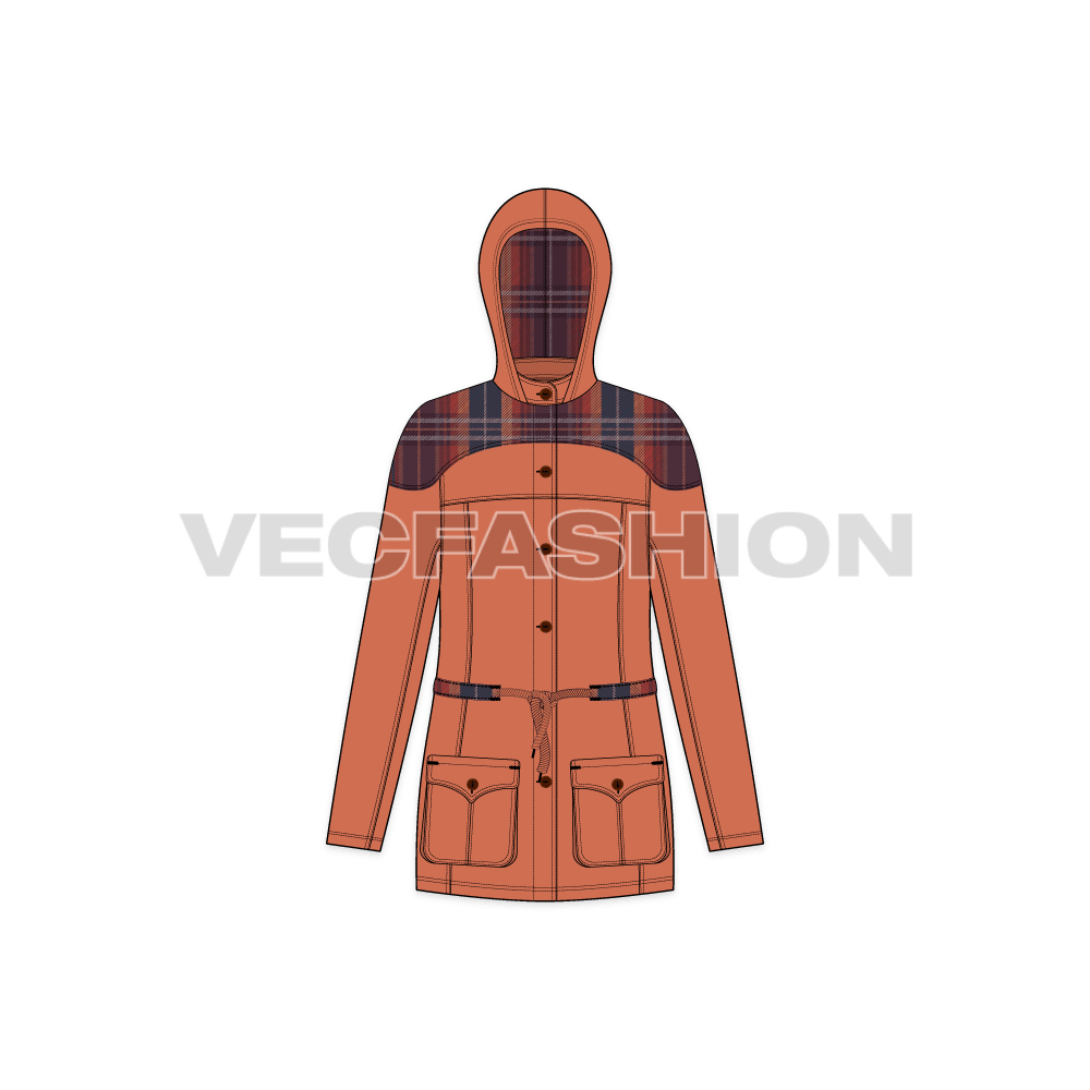 Women's Classic Anorak Jacket flat sketch, front view
