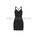 Womens classic black cocktail dress flat sketch, front view