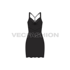 Womens classic black cocktail dress flat sketch, front view