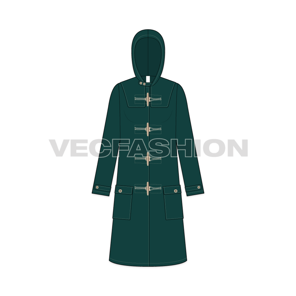 Women's Classic Duffle Coat flat sketch, front view