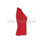 Womens classic red polo shirt flat sketch, side view
